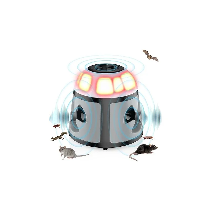 Repellente Ultrasuoni per Topi con Luce LED - Sistema 360° Potenziato - ultrasuoni topi con led