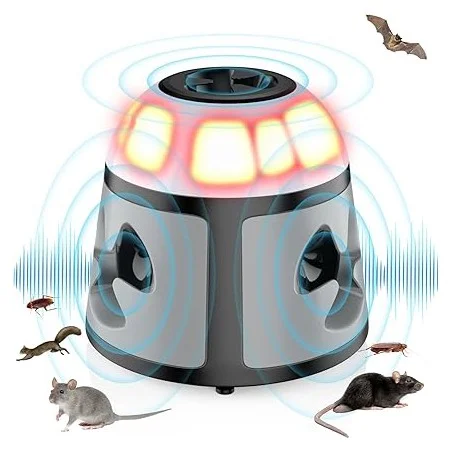 Repellente Ultrasuoni per Topi con Luce LED - Sistema 360° Potenziato - ultrasuoni topi con led