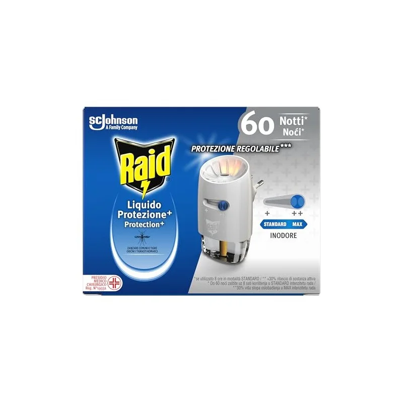 Raid Liquido Elettrico Advanced (Base + Ricarica) - Antizanzare 60 Notti Regolabile - raid liquido elettrico ricarica