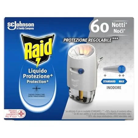 Raid Liquido Elettrico Advanced (Base + Ricarica) - Antizanzare 60 Notti Regolabile - raid liquido elettrico ricarica
